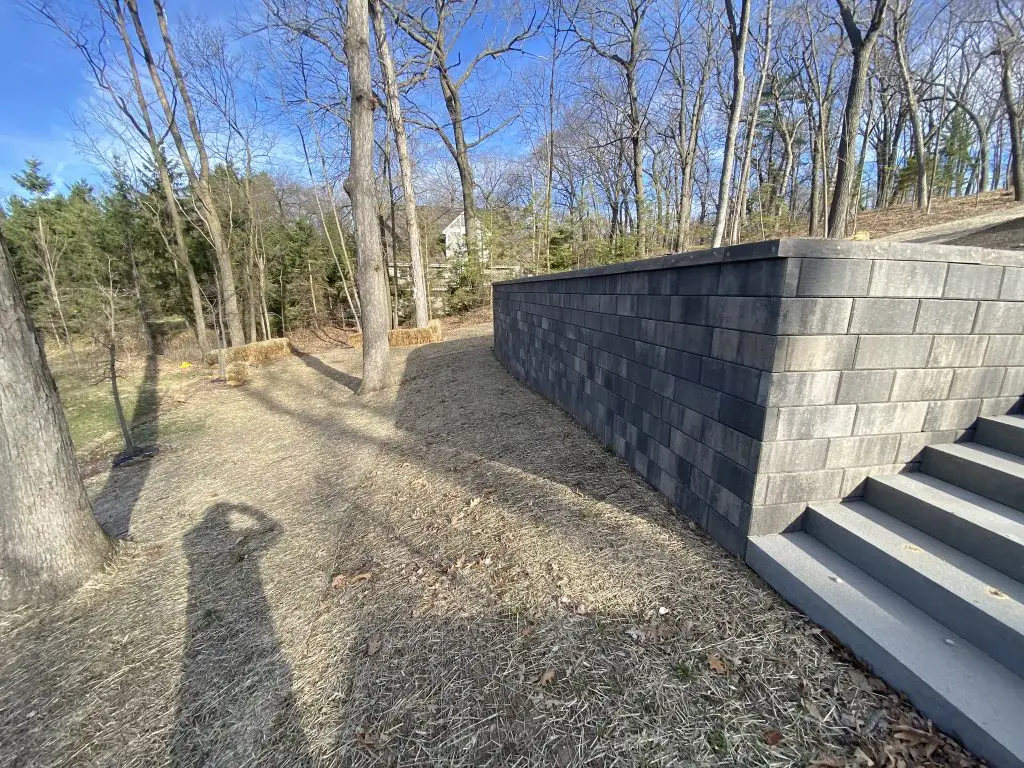 Hillside yard retaining wall Wisconsin